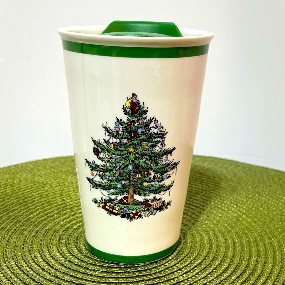 Spode Christmas Tree Ceramic Travel Mug with Lid NWT